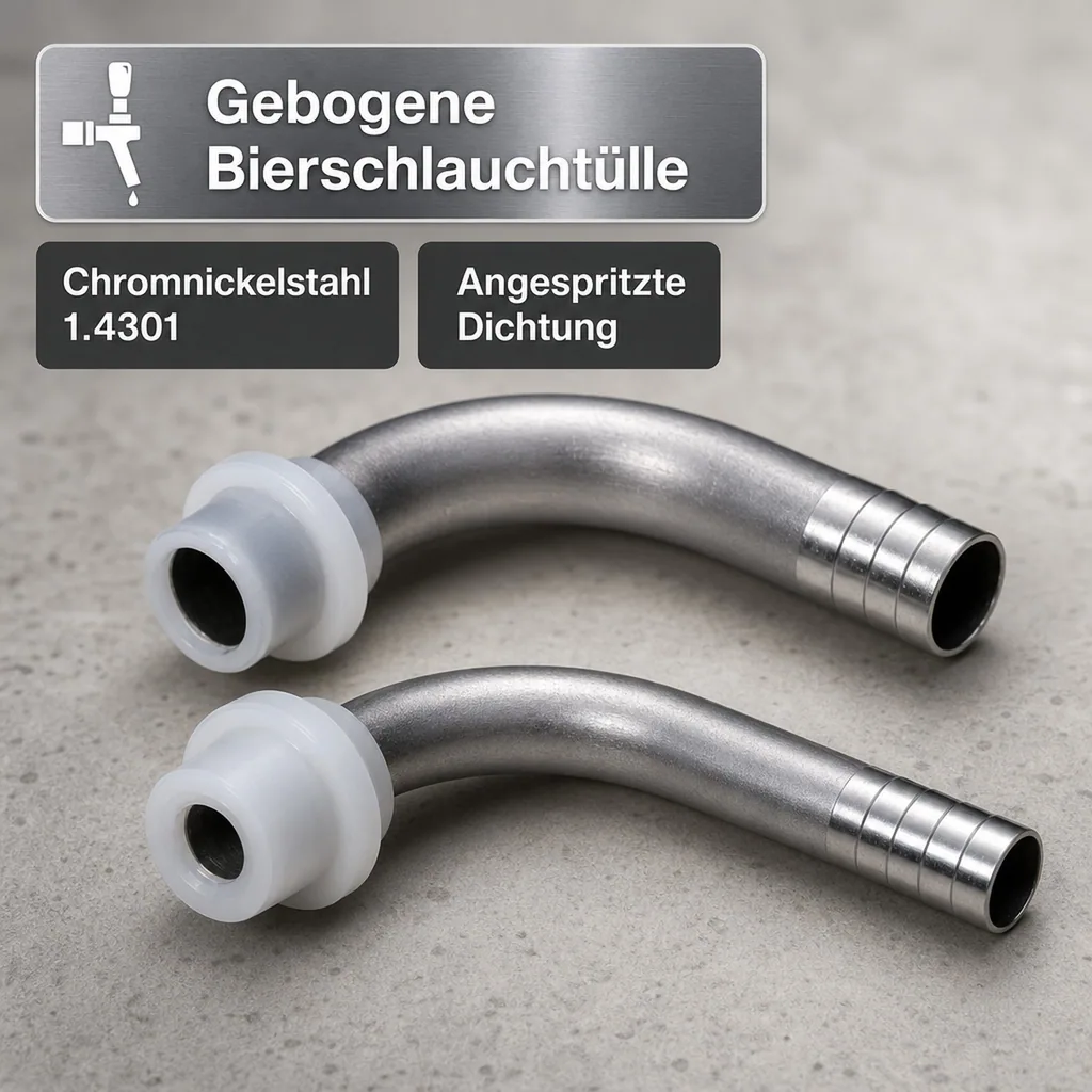 Bierschlauchtülle Gebogen CNS, mit angespritzter Dichtung, NW 7mm