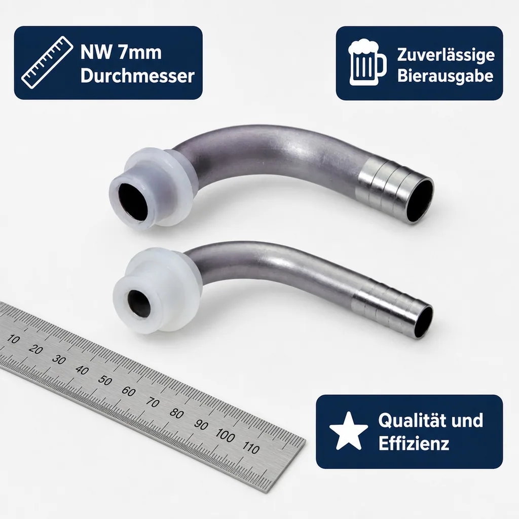 Bierschlauchtülle Gebogen CNS, mit angespritzter Dichtung, NW 7mm