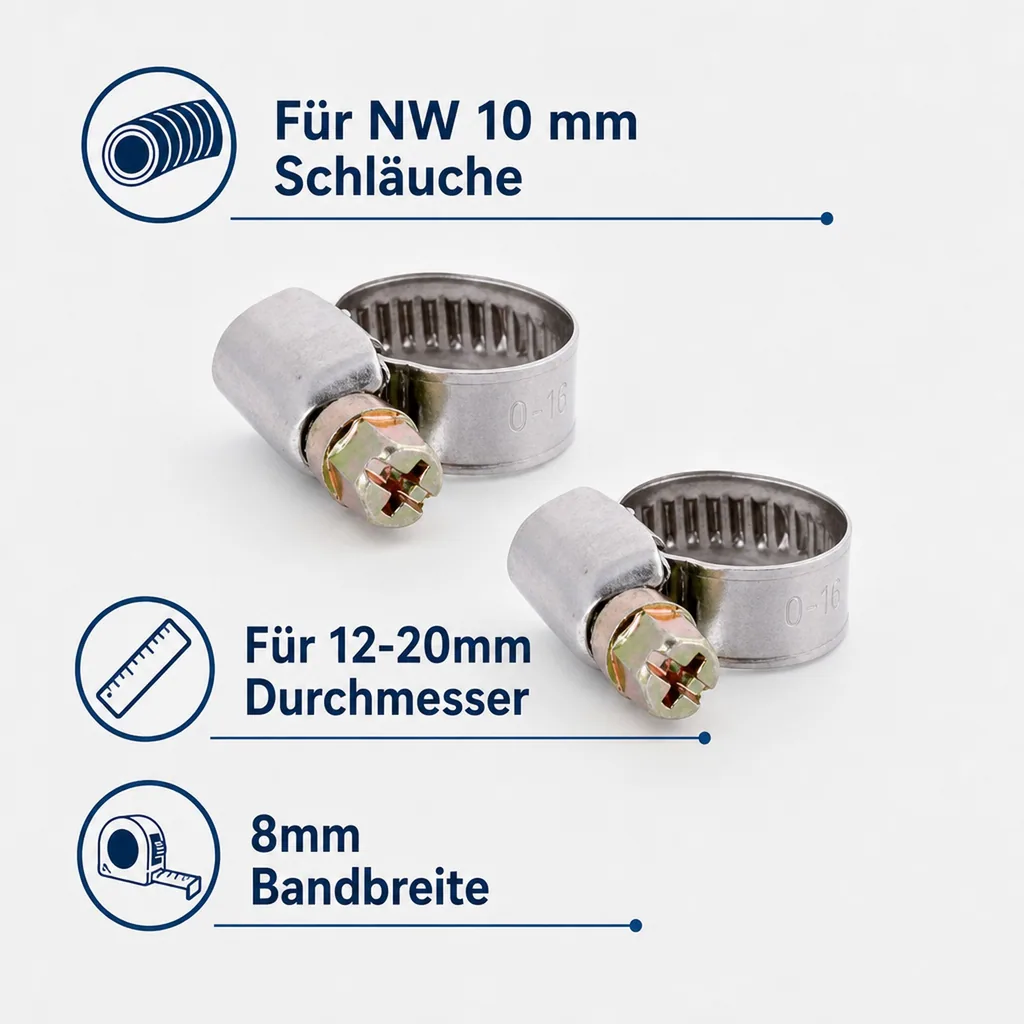 Schneckengewindeschelle für NW 10 mm Schläuche