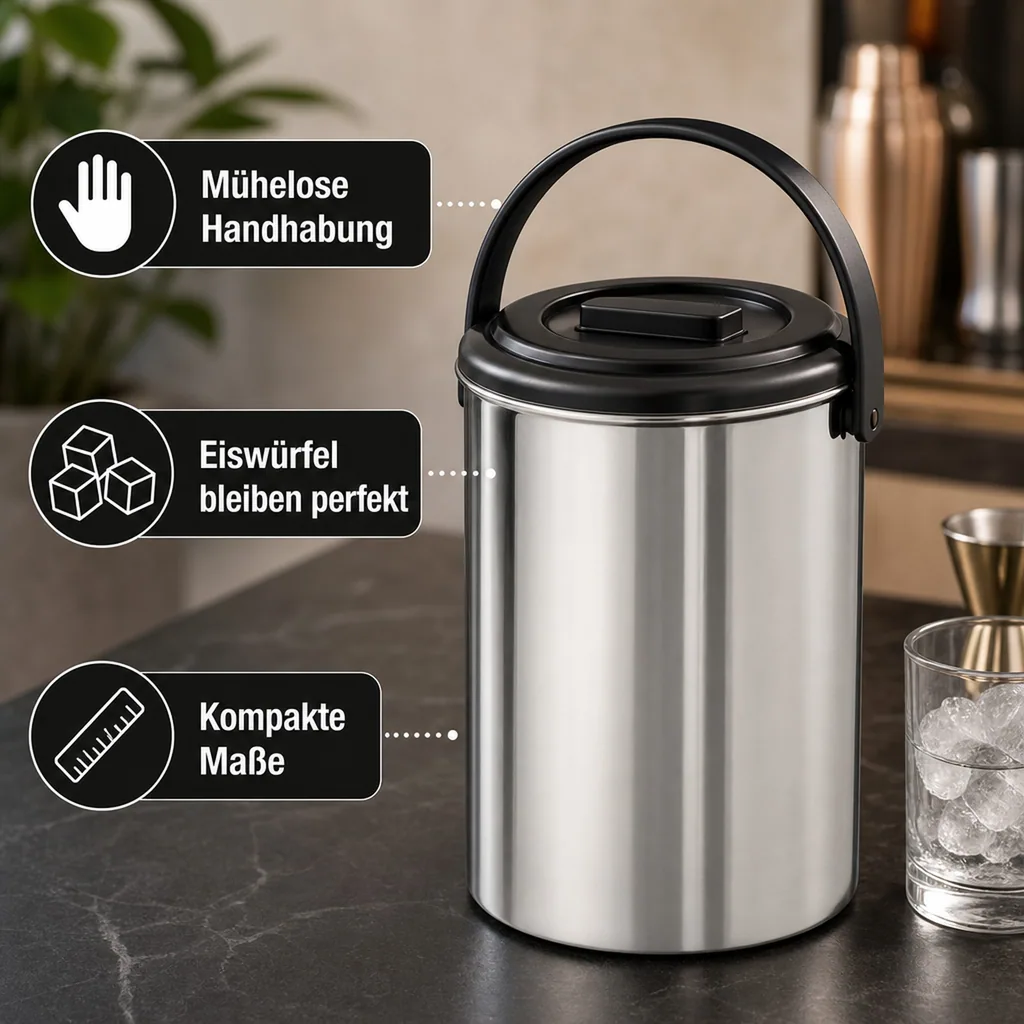 Eiswürfelbehälter Eiseimer Edelstahl 2,2L