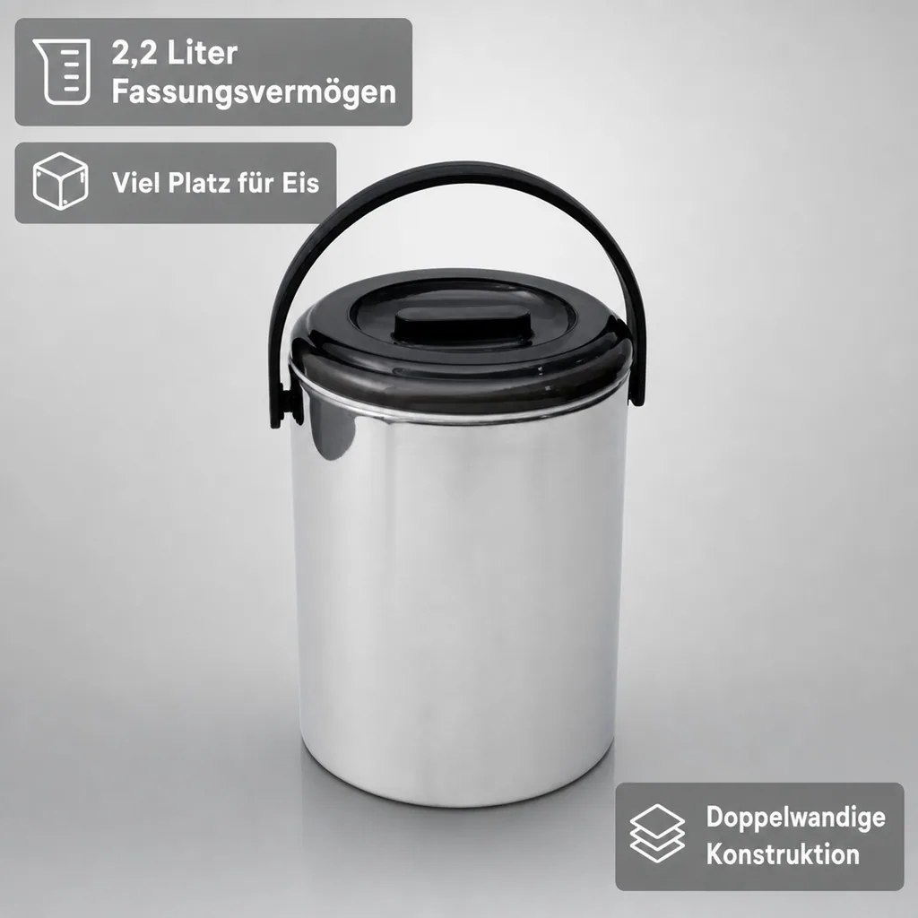 Eiswürfelbehälter Eiseimer Edelstahl 2,2L