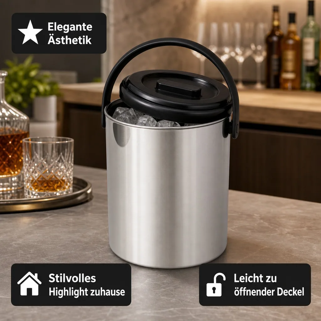 Eiswürfelbehälter Eiseimer Edelstahl 2,2L