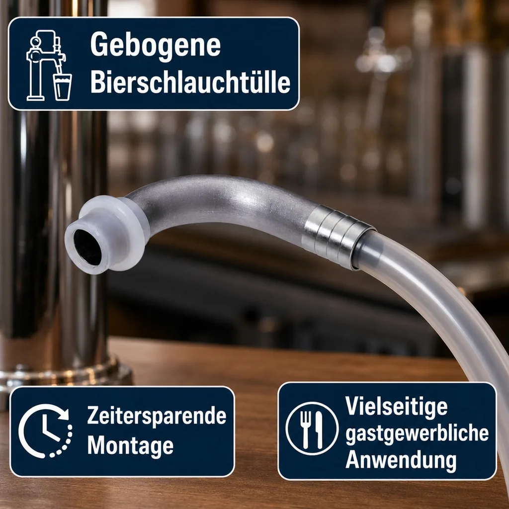 Bierschlauchtülle gebogen CNS,mit angespritzter Dichtung, NW 10mm