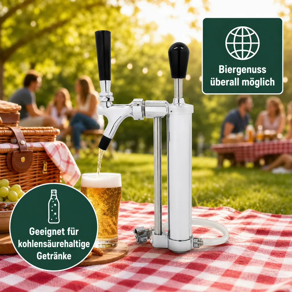 Bierpumpe, Picknickpumpe mit Zapfhahn, mit Kolbenschankhahn, 5/8" Co2-Abgang