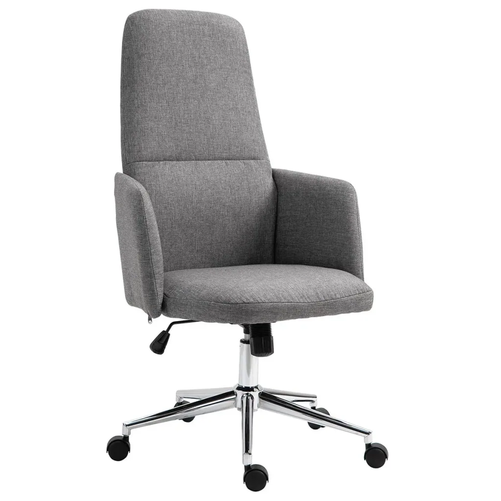 Bürostuhl Ergonomischer Drehstuhl mit Wippenfunktion Armlehne höhenverstellbar Kunstleinen Metall Grau 61 x 67 x 112,5-1