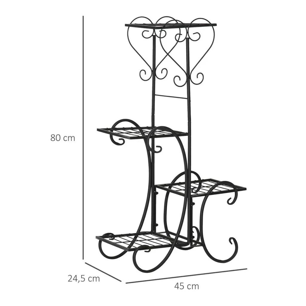 Blumenregal aus Metall 4 Ebenen Pflanzenregal für innen und außen Garten Balkon Schwarz 45 x 24,5 x 80 cm
