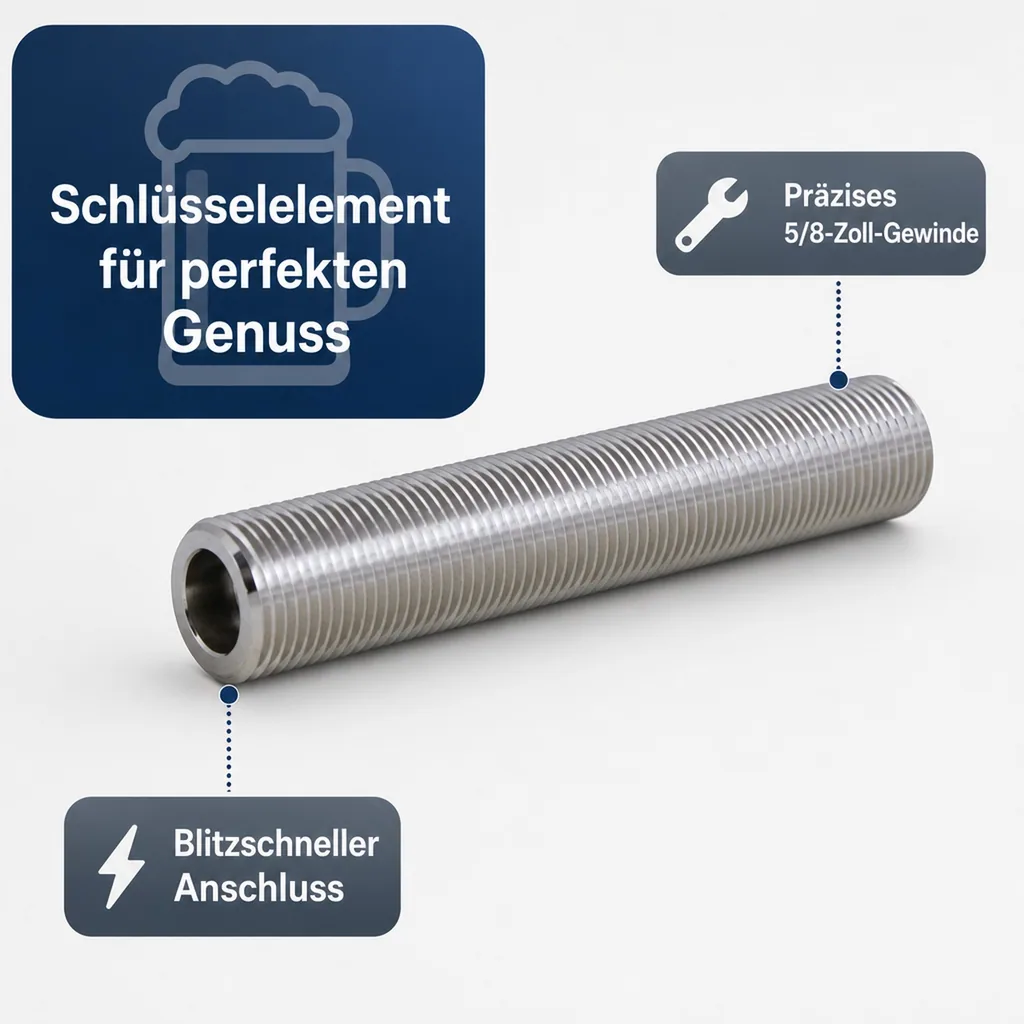 Durchgangsstutzen, Schankhahnstutzen für Zapfanlage, Bierzapfanlage 5/8"- Gewinde, 80mm