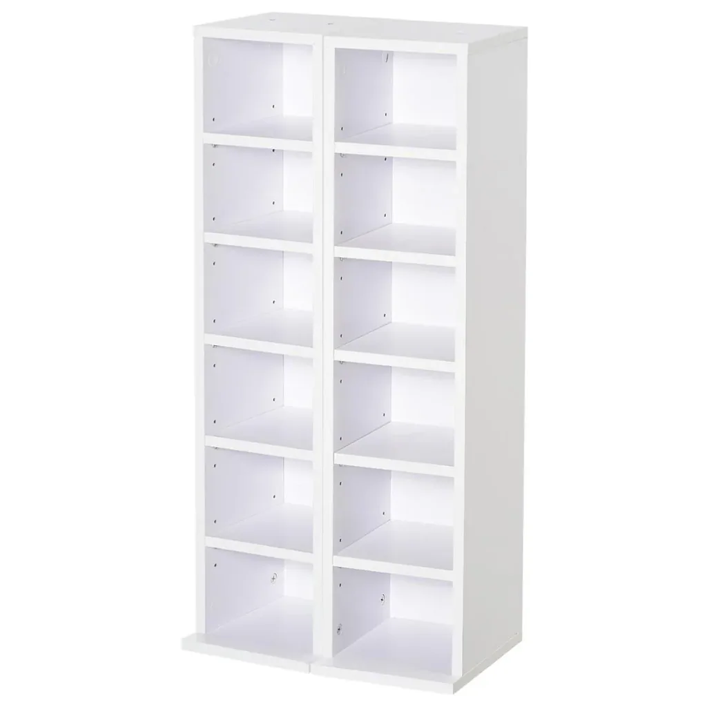 CD-Ständer CD-Regal mit 6 Fächern Standregal Zweiteiliges Set mit zwei offenen Ablagefächern Spanplatten Weiß 21 x 22,5