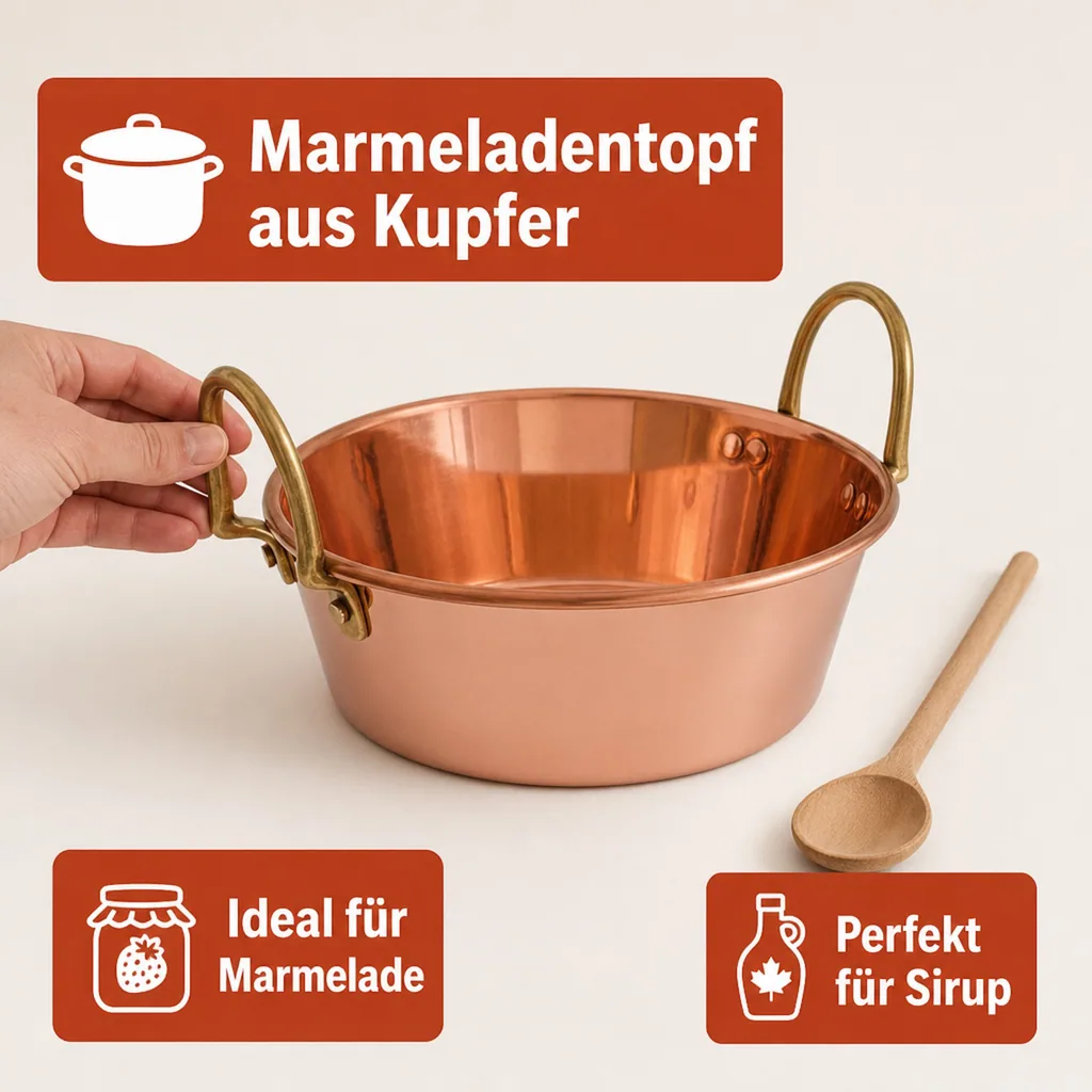 Topf, Marmeladentopf - Kupfer und Messing, Durchmesser: 16 cm