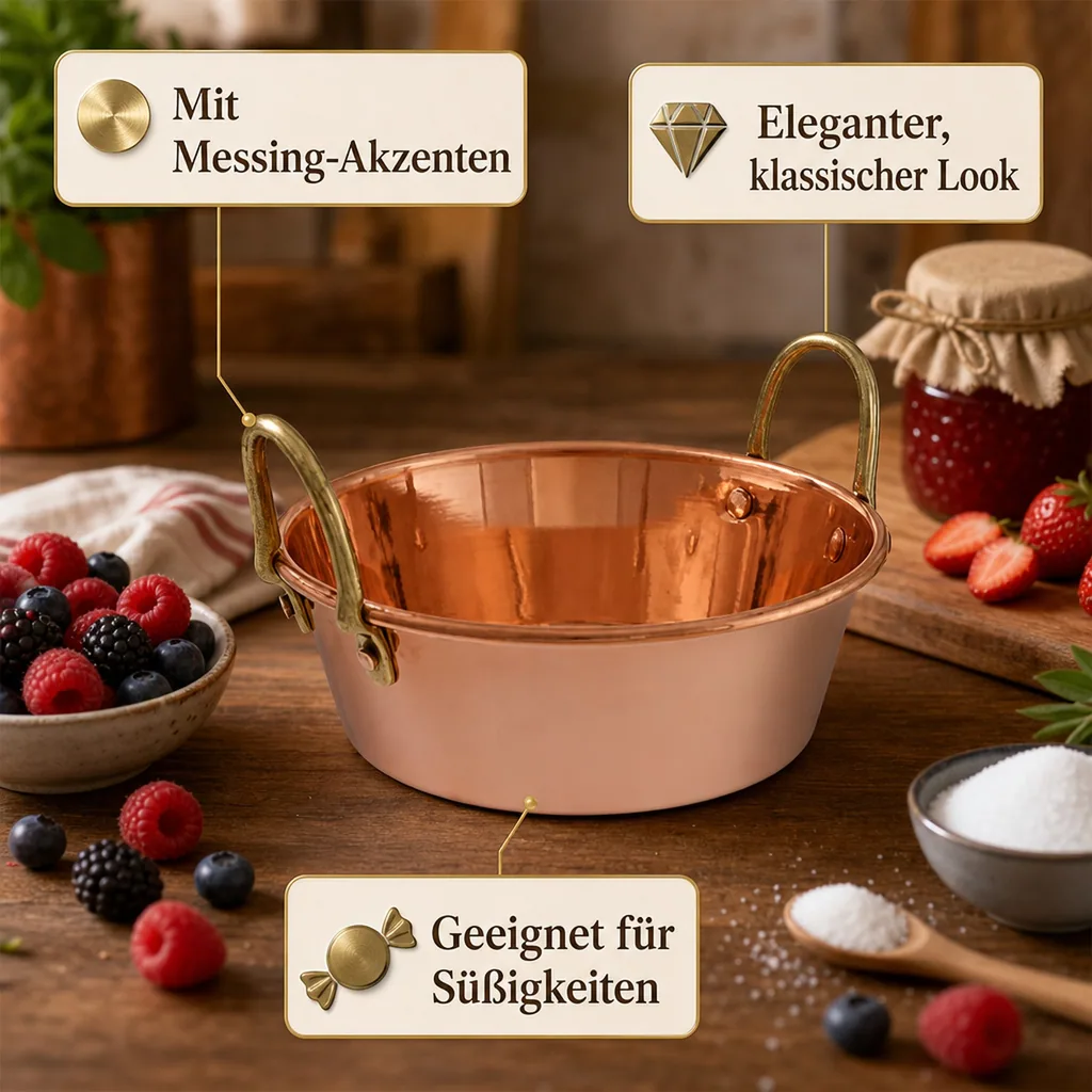 Topf, Marmeladentopf - Kupfer und Messing, Durchmesser: 16 cm