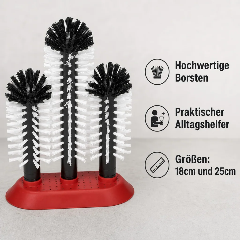 Gläserspülbürste, Gläserspülgerät mit Saugplatte, 2 x 18cm + 1 x 25cm