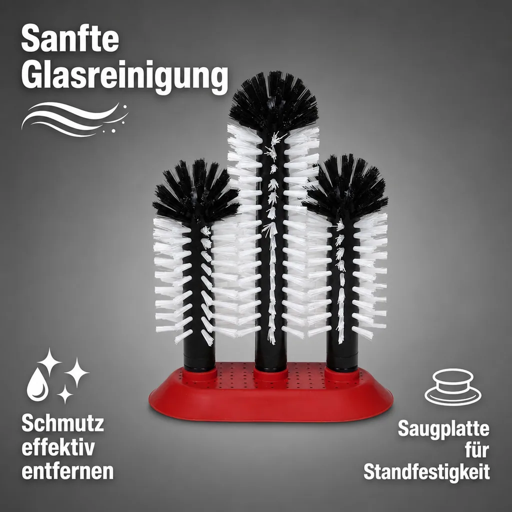 Gläserspülbürste, Gläserspülgerät mit Saugplatte, 2 x 18cm + 1 x 25cm