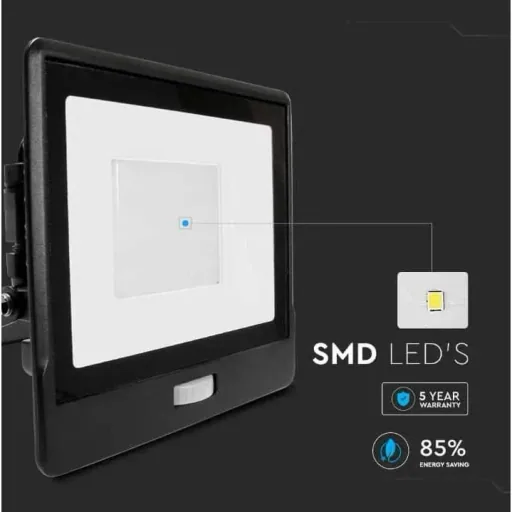 VT-158S LED-Flutlicht mit Sensor - 50 W - 4000 Lm - 3000K - Schwarz