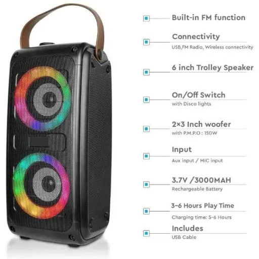 VT-6203-2 Mobiler Lautsprecher mit Bluetooth und RGB - 2x 10W