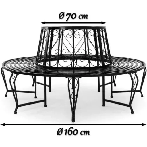 Baumbank - Gartenbank - Schwarz - Metall - Ø160 cm
