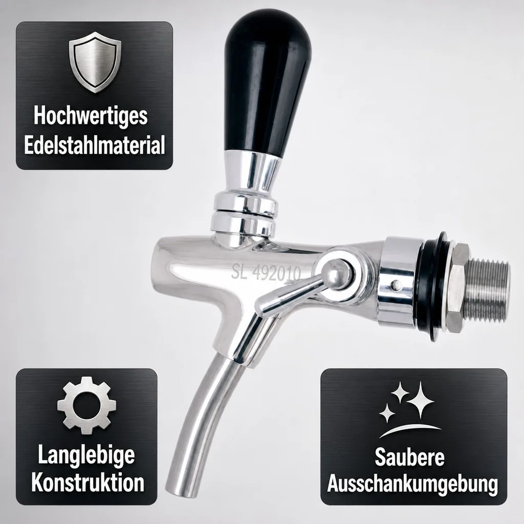 Zapfhahn, Kompensatorhahn, Bierzapfhahn, Schankhahn - selbstschließend, Edelstahl