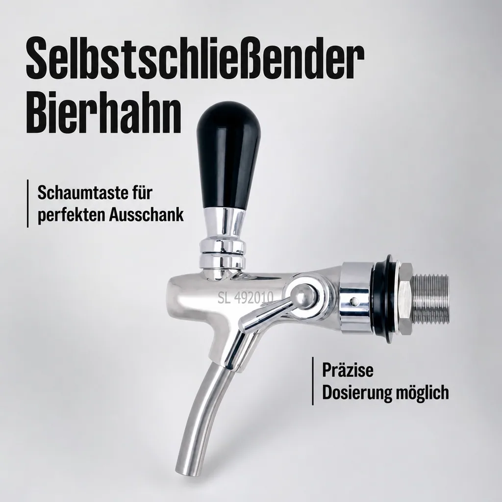 Zapfhahn, Kompensatorhahn, Bierzapfhahn, Schankhahn - selbstschließend, Edelstahl