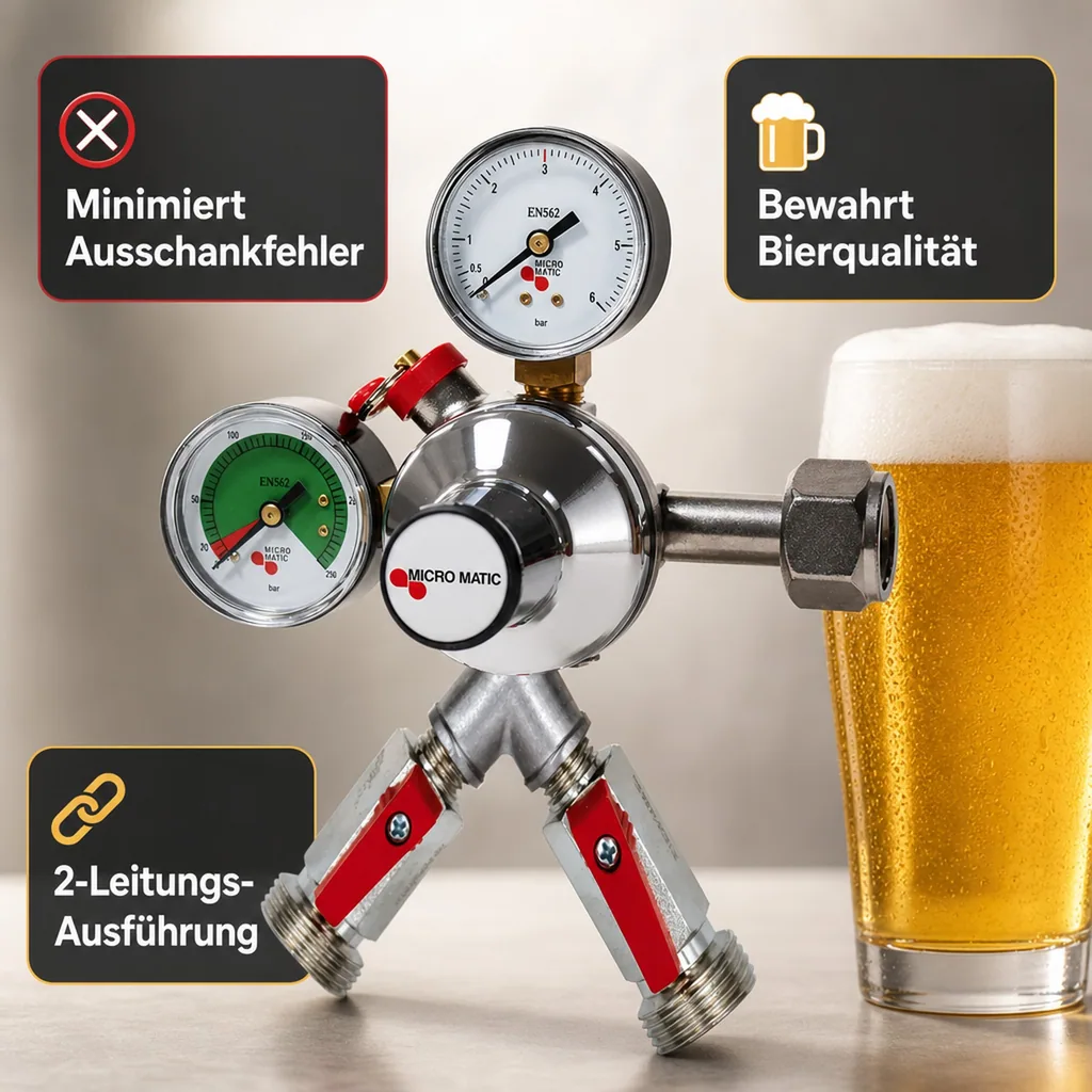 Druckminderer, Druckregler, Druckreduzierventil - CO2, Premium Micro Matic, 2-leitig