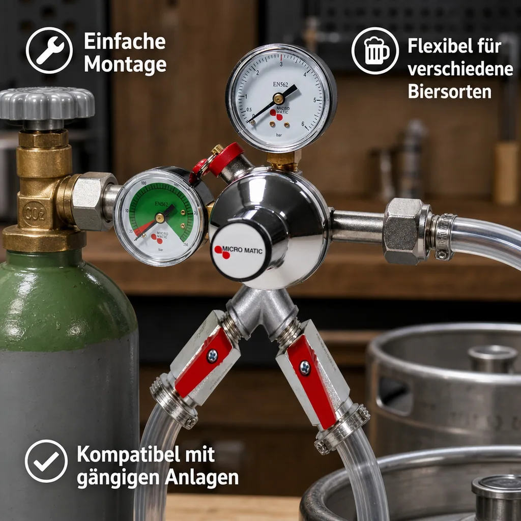 Druckminderer, Druckregler, Druckreduzierventil - CO2, Premium Micro Matic, 2-leitig