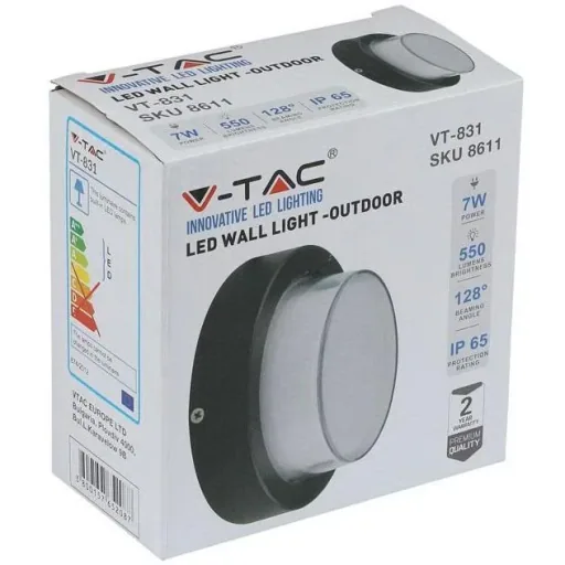 VT-831 LED-Wandleuchte - 7W - 3000K - 400 Lumen - Schwarz - Rund