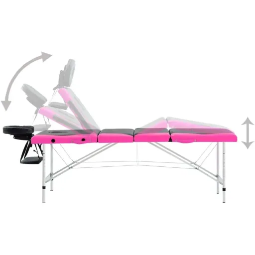 Klappbarer Massagetisch 4 Zonen Aluminium schwarz und rosa