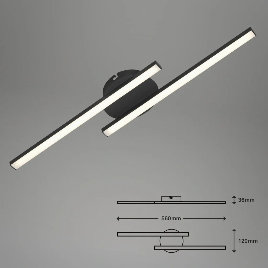 LED Wand- und Deckenleuchte, 2 LED Stäbe gerade, schwarz, 12 Watt, 960 lm, 3.000 K
