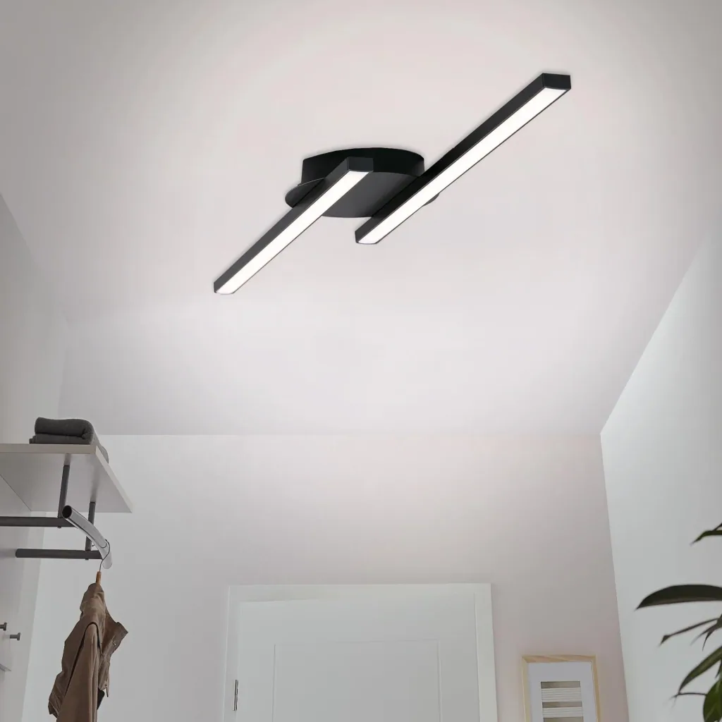 LED Wand- und Deckenleuchte, 2 LED Stäbe gerade, schwarz, 12 Watt, 960 lm, 3.000 K