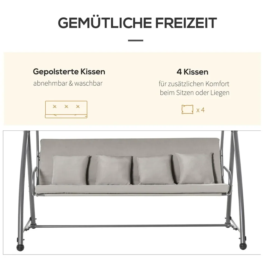 3-Sitzer Hollywoodschaukel Schaukelstuhl 2-in-1 Gartenliege mit Sonnendach winkeleinstellbar Stahl Polyester Outdoor Hel