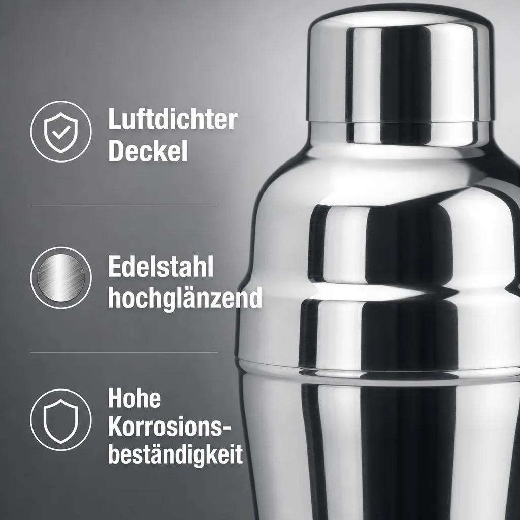 Cocktail shaker 3tlg. - Edelstahl mit Eisrückhalter - 500 ml.