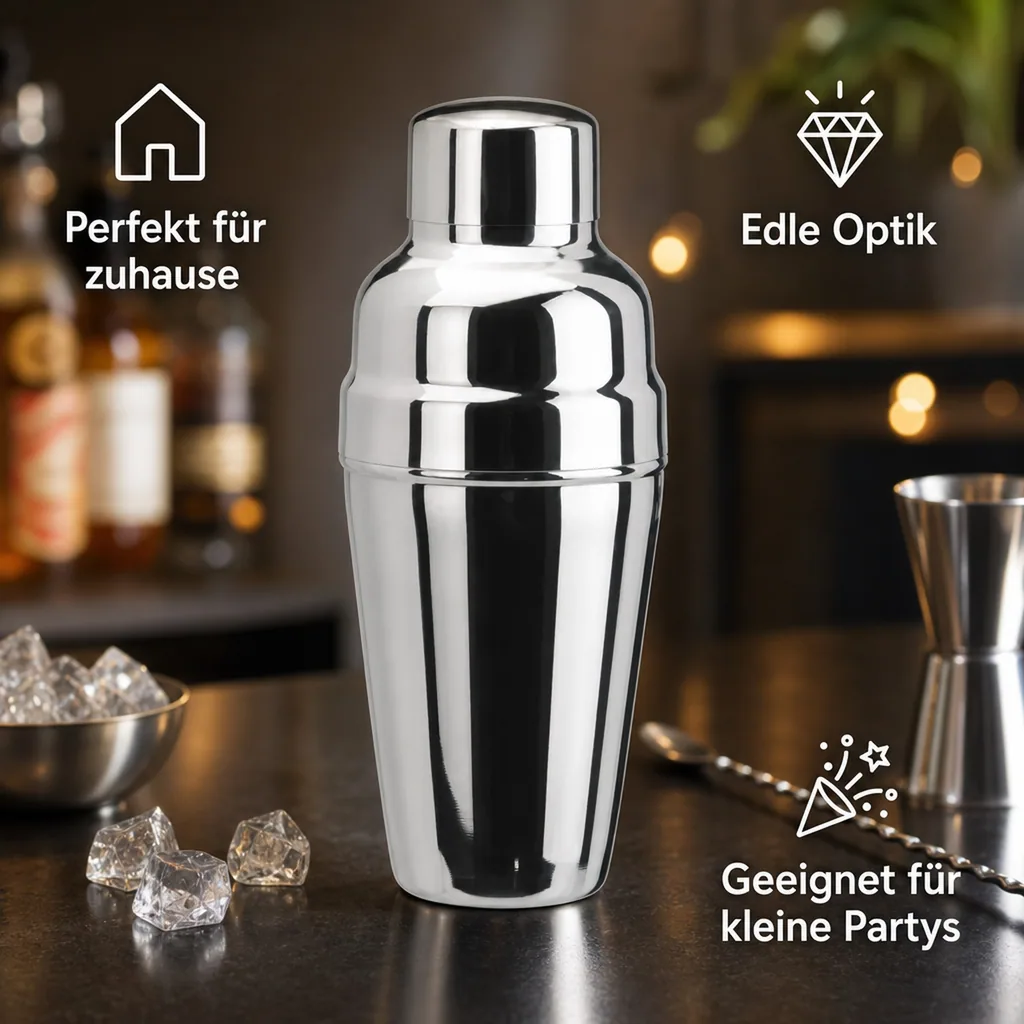 Cocktail shaker 3tlg. - Edelstahl mit Eisrückhalter - 500 ml.