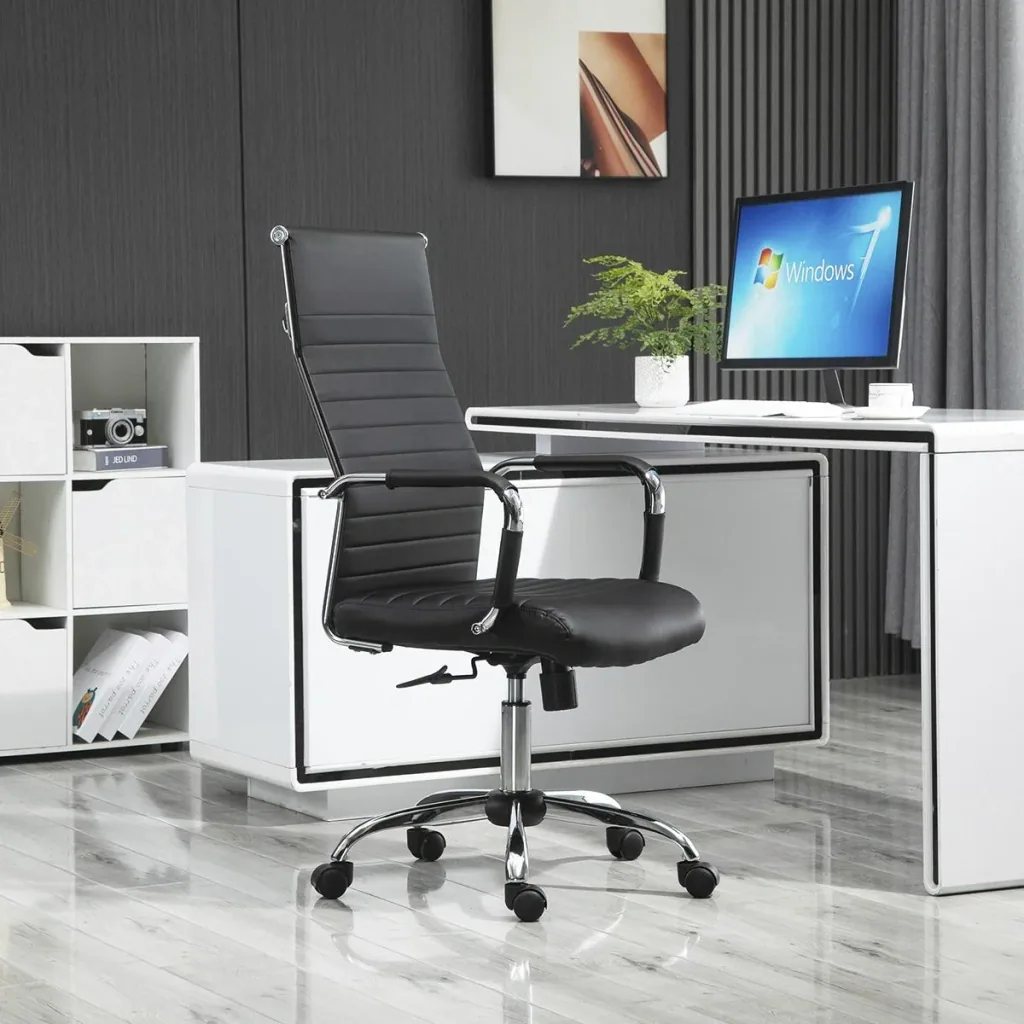 Bürostuhl Gaming Drehstuhl Chefsessel Wippfunktion höhenverstellbar gepolstert ergonomisch PU-Leder Schaumstoff Schwarz