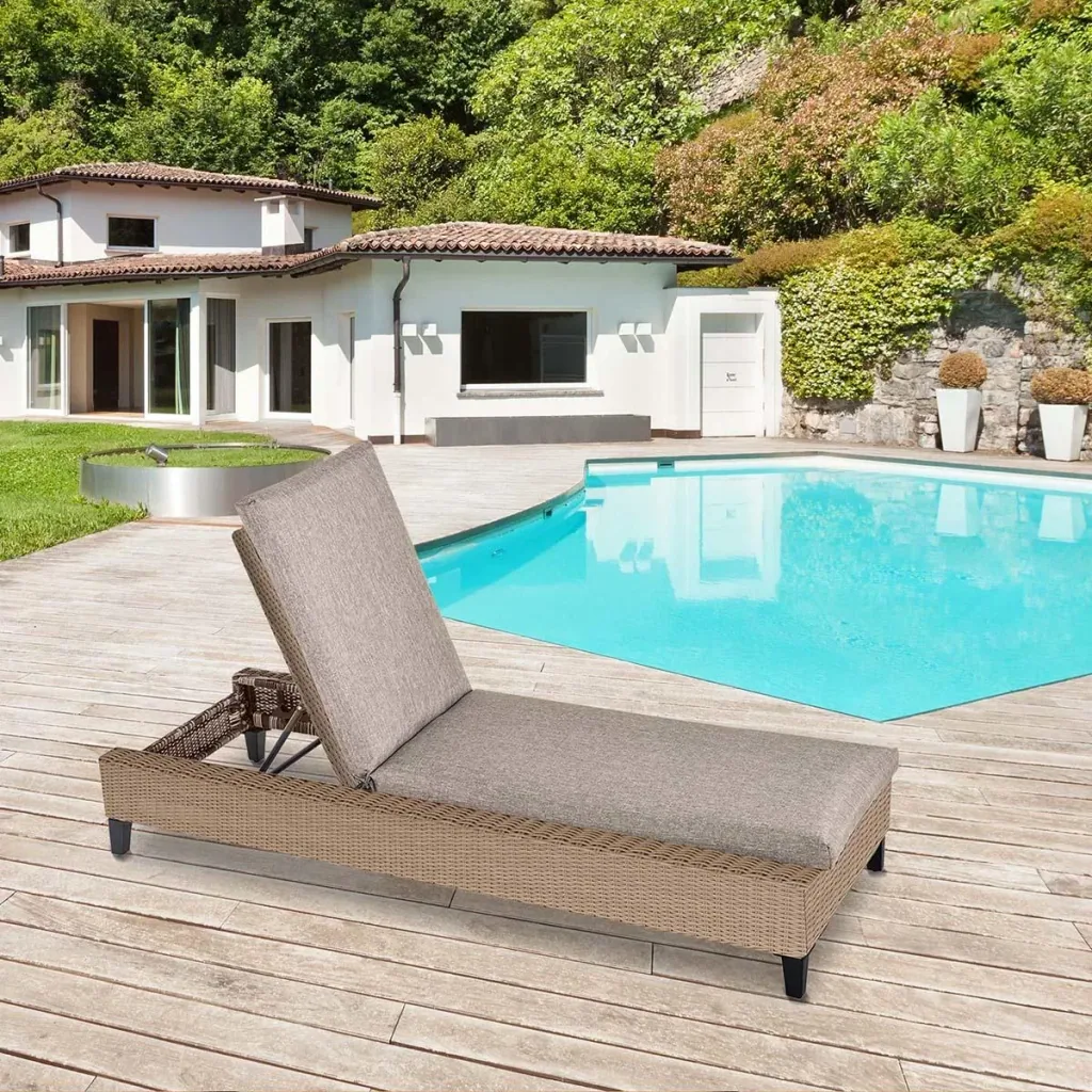 Polyrattan Gartenliege mit Kissen Sonnenliege 5-stufig verstellbar Rattanliege Gartenmöbel Liege Stahl Khaki 72 x 198 x