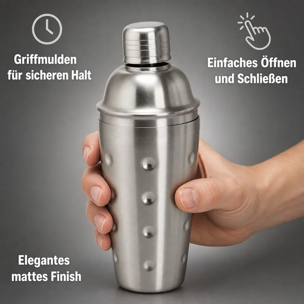 Cocktail shaker 3tlg. - Edelstahl mit Sieb - 700 ml.