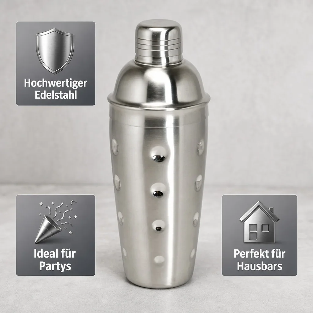 Cocktail shaker 3tlg. - Edelstahl mit Sieb - 700 ml.