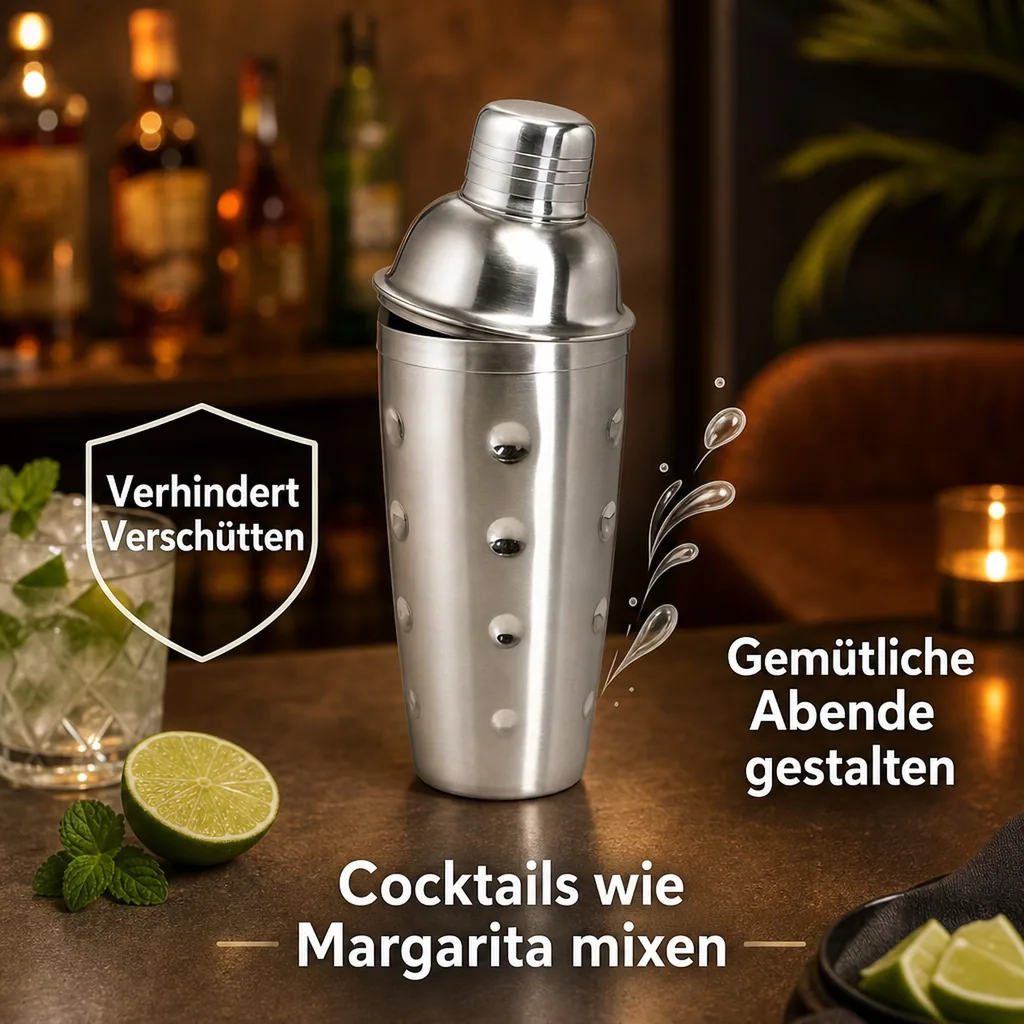 Cocktail shaker 3tlg. - Edelstahl mit Sieb - 700 ml.