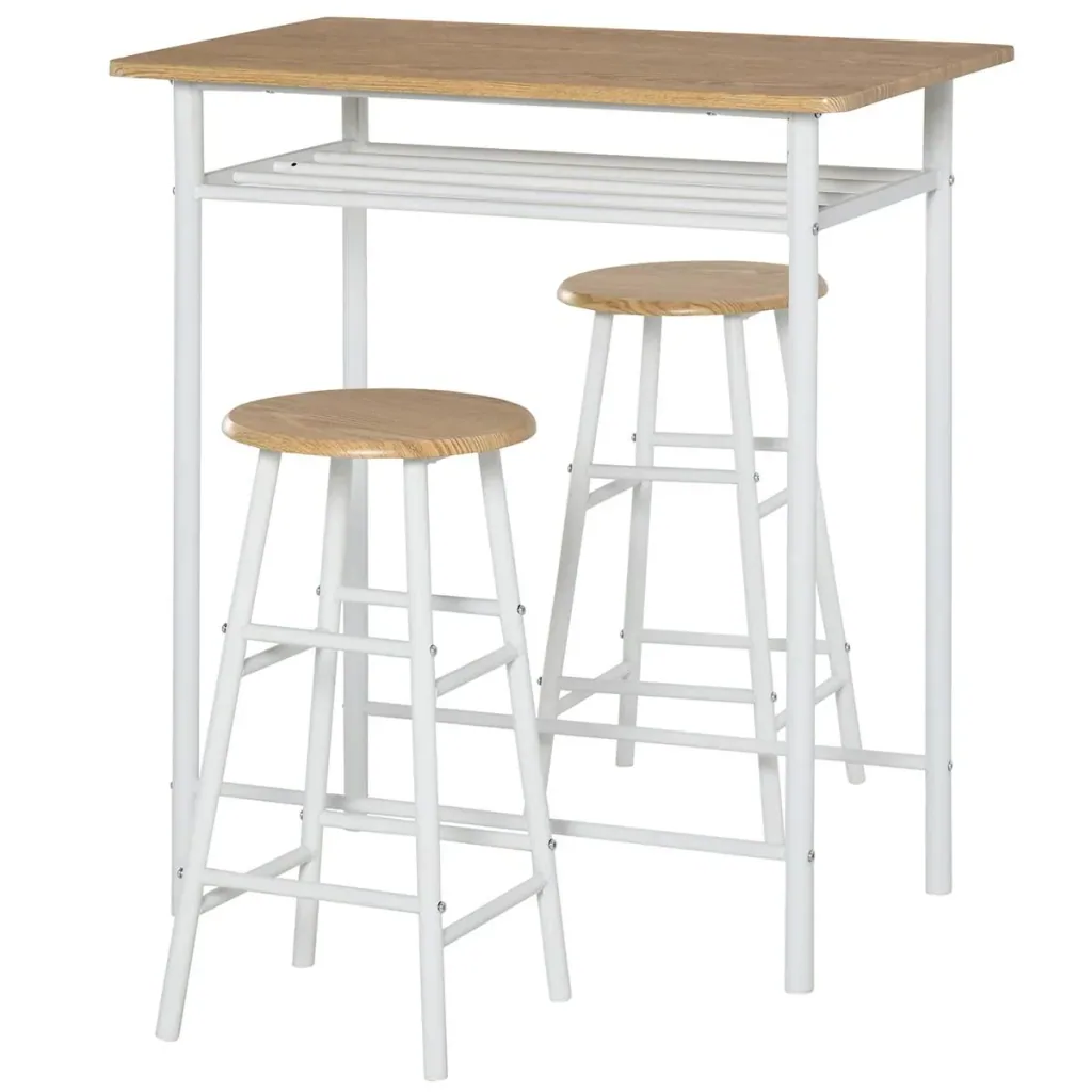 Bartisch mit Stuhlset mit rutschfester Fußmatte Küchentisch und Stühle Stehtisch und Barhocker mit Lagerregal MDF-Platte