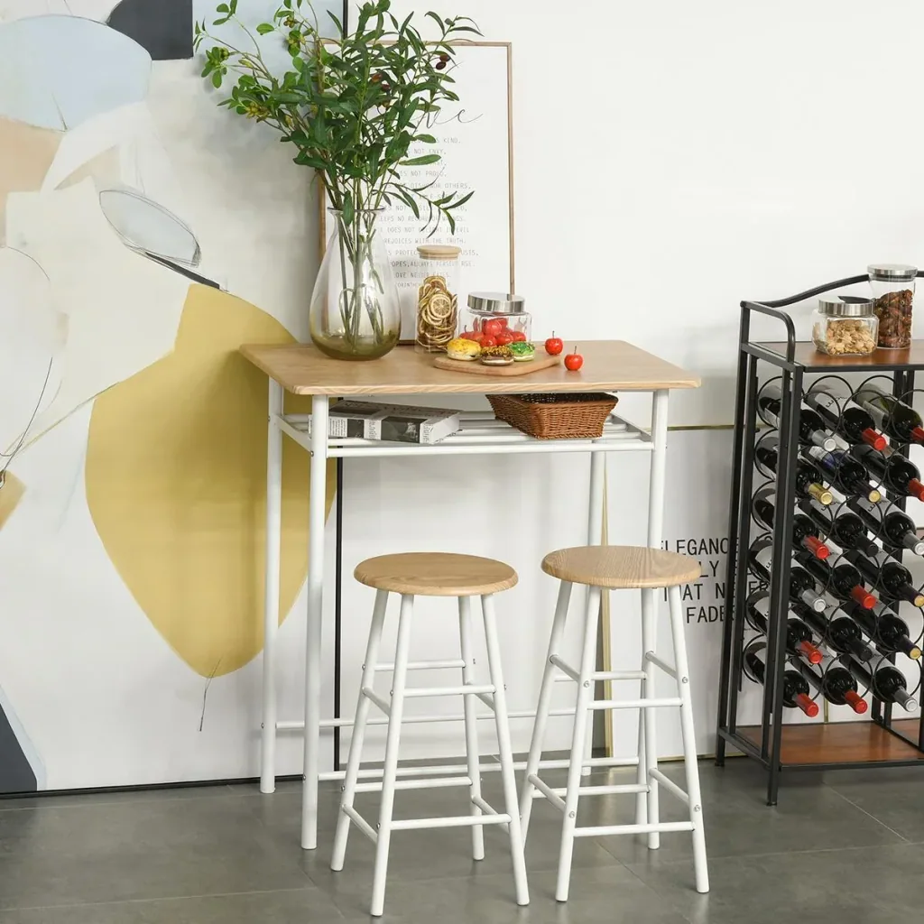Bartisch mit Stuhlset mit rutschfester Fußmatte Küchentisch und Stühle Stehtisch und Barhocker mit Lagerregal MDF-Platte