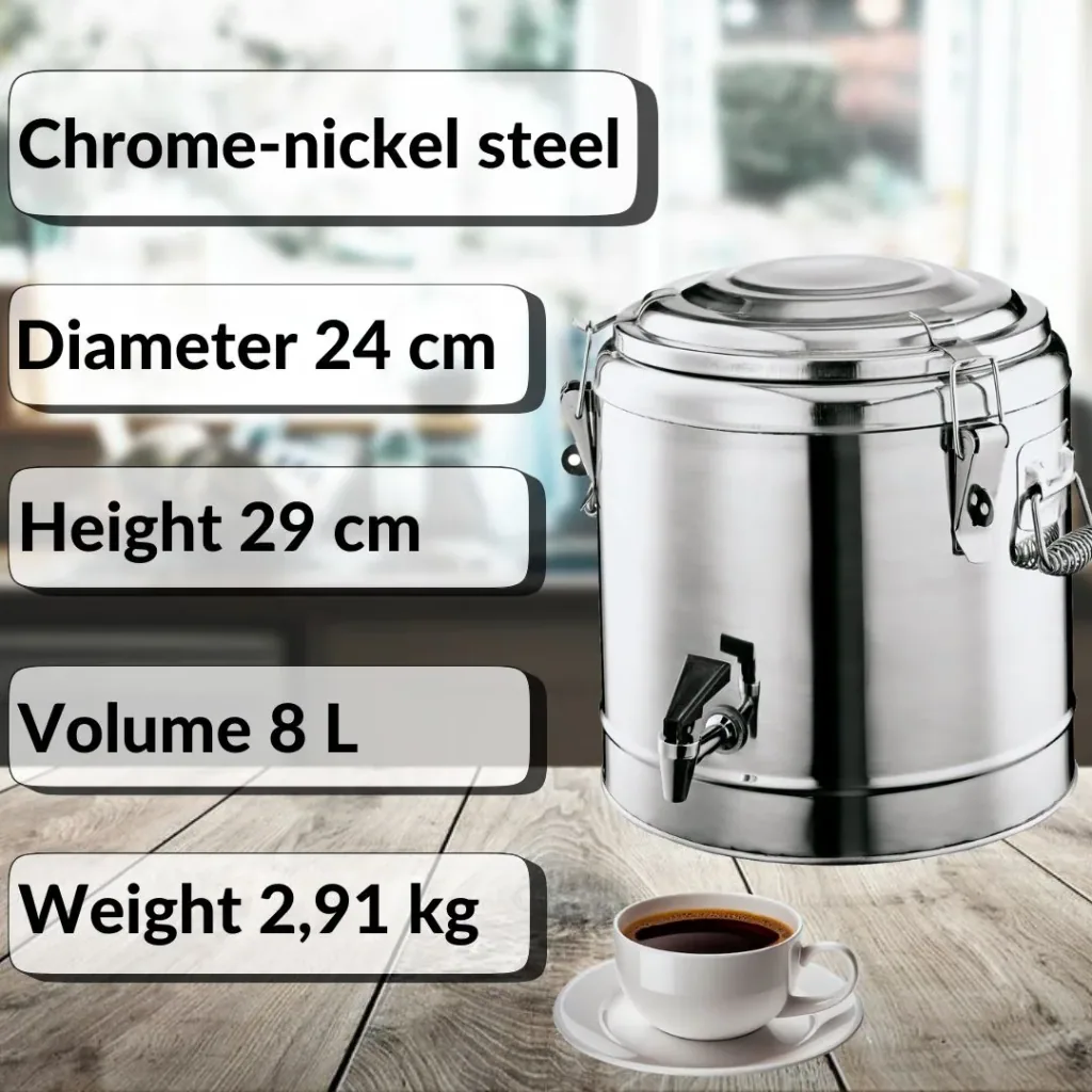 Thermobehälter, Thermogetränkebehälter, Getränkebehälter mit Zapfhahn - Chromnickelstahl, 8L