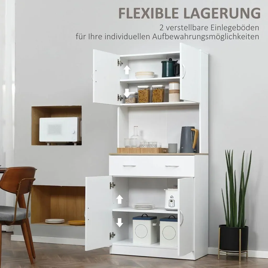 Küchenschrank 180 cm Küchenbuffet Hochschrank Geschirrschrank Esszimmerschrank mit Schubladen Schrank Weiß 80 x 40 x 18