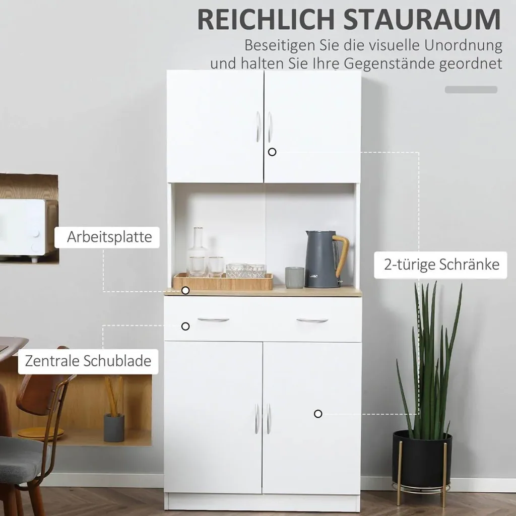 Küchenschrank 180 cm Küchenbuffet Hochschrank Geschirrschrank Esszimmerschrank mit Schubladen Schrank Weiß 80 x 40 x 18