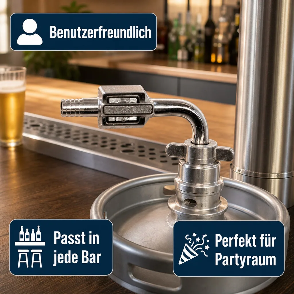 Bierabstellhahn - Gebogen, aus Edelstahl, NW: 10 mm
