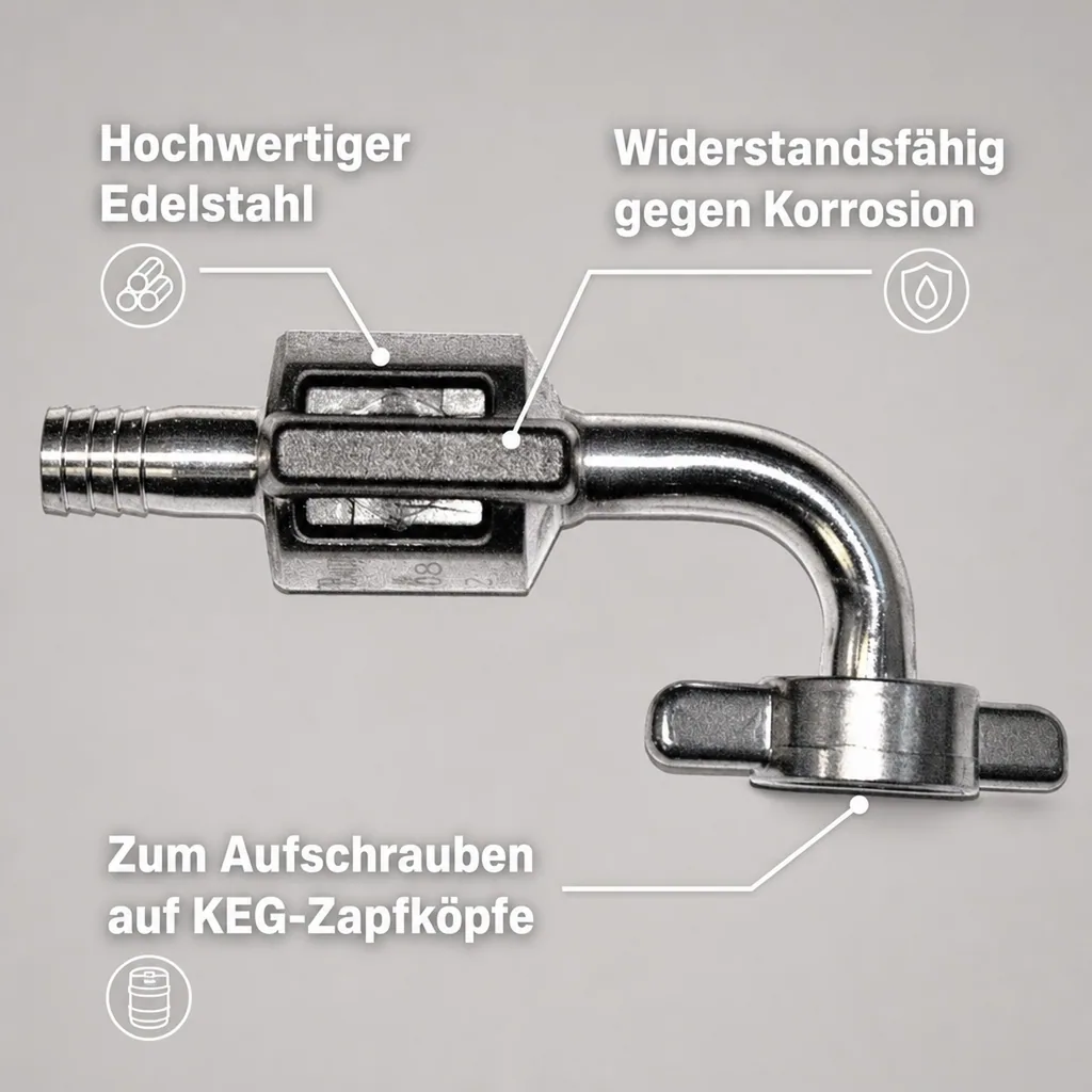 Bierabstellhahn - Gebogen, aus Edelstahl, NW: 10 mm