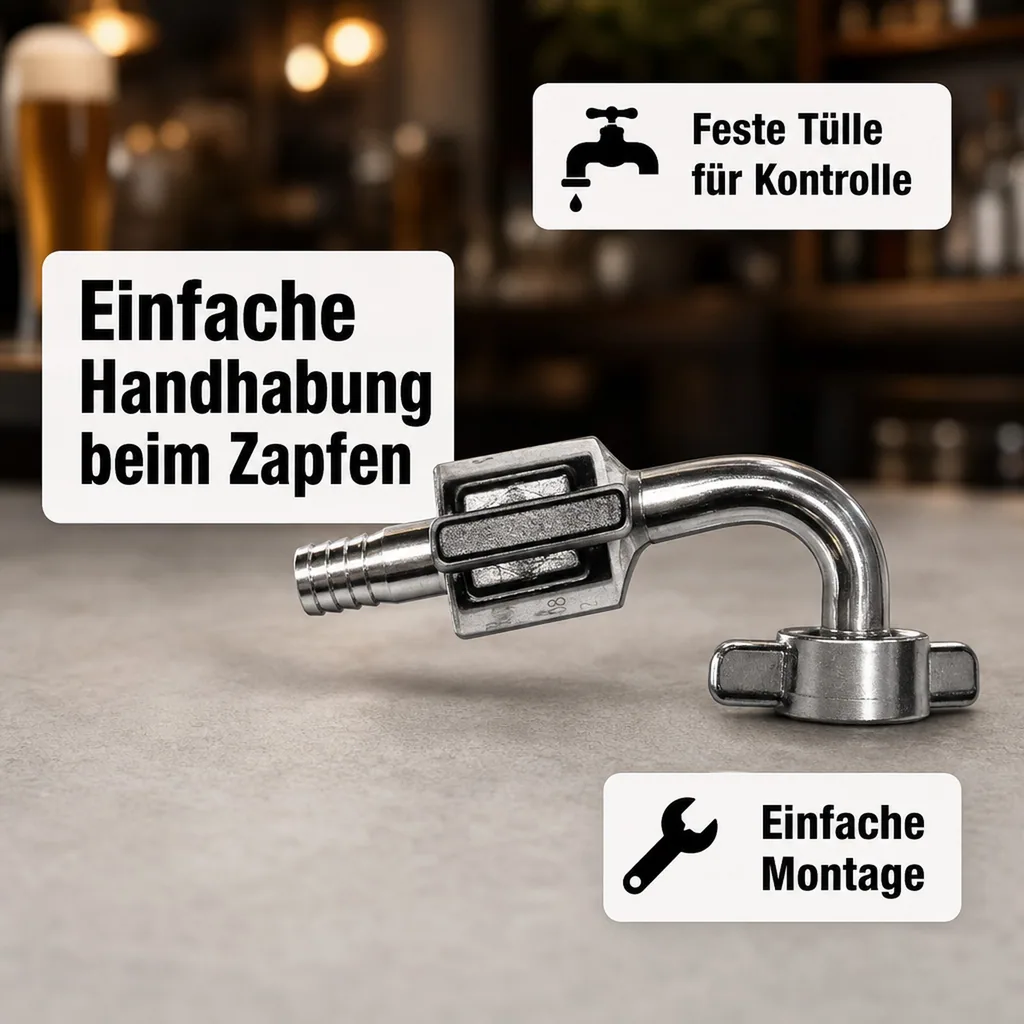 Bierabstellhahn - Gebogen, aus Edelstahl, NW: 10 mm