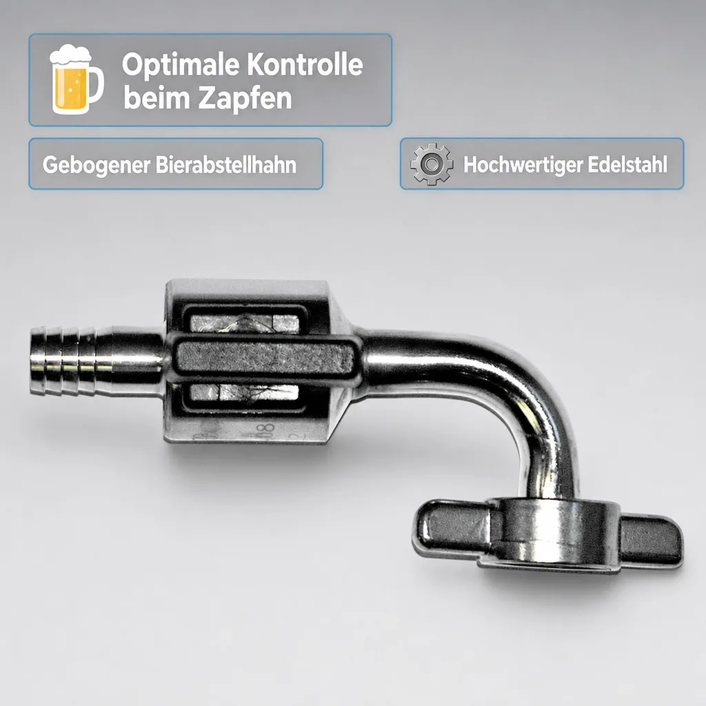 Bierabstellhahn - Gebogen, aus Edelstahl, NW: 10 mm