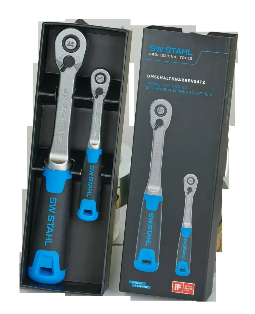 Umschaltknarrensatz, 1/4" und 1/2", schlanke Ausführung, 2-teilig