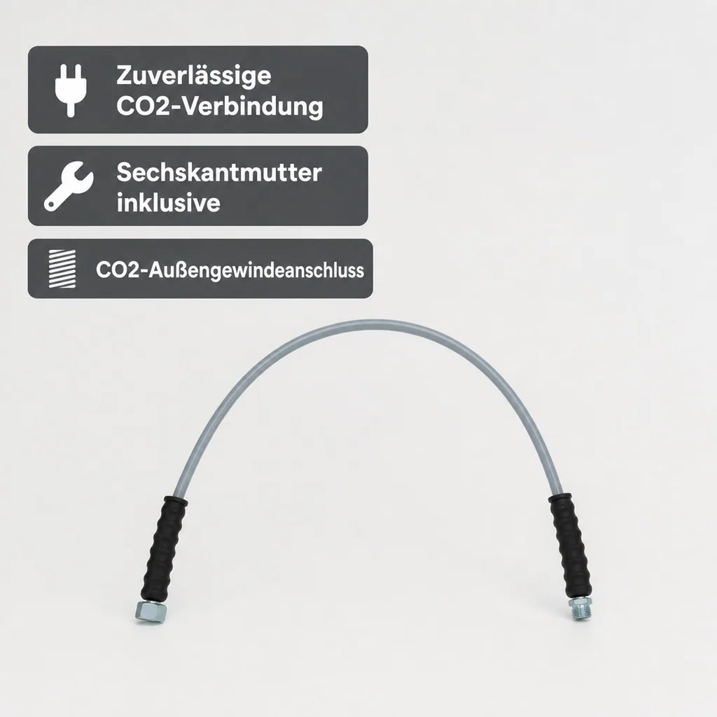Hochdruckschlauch, Gasschlauch - CO2 für Schankanlage - 1m, Sechskantmutter und Außengewinde