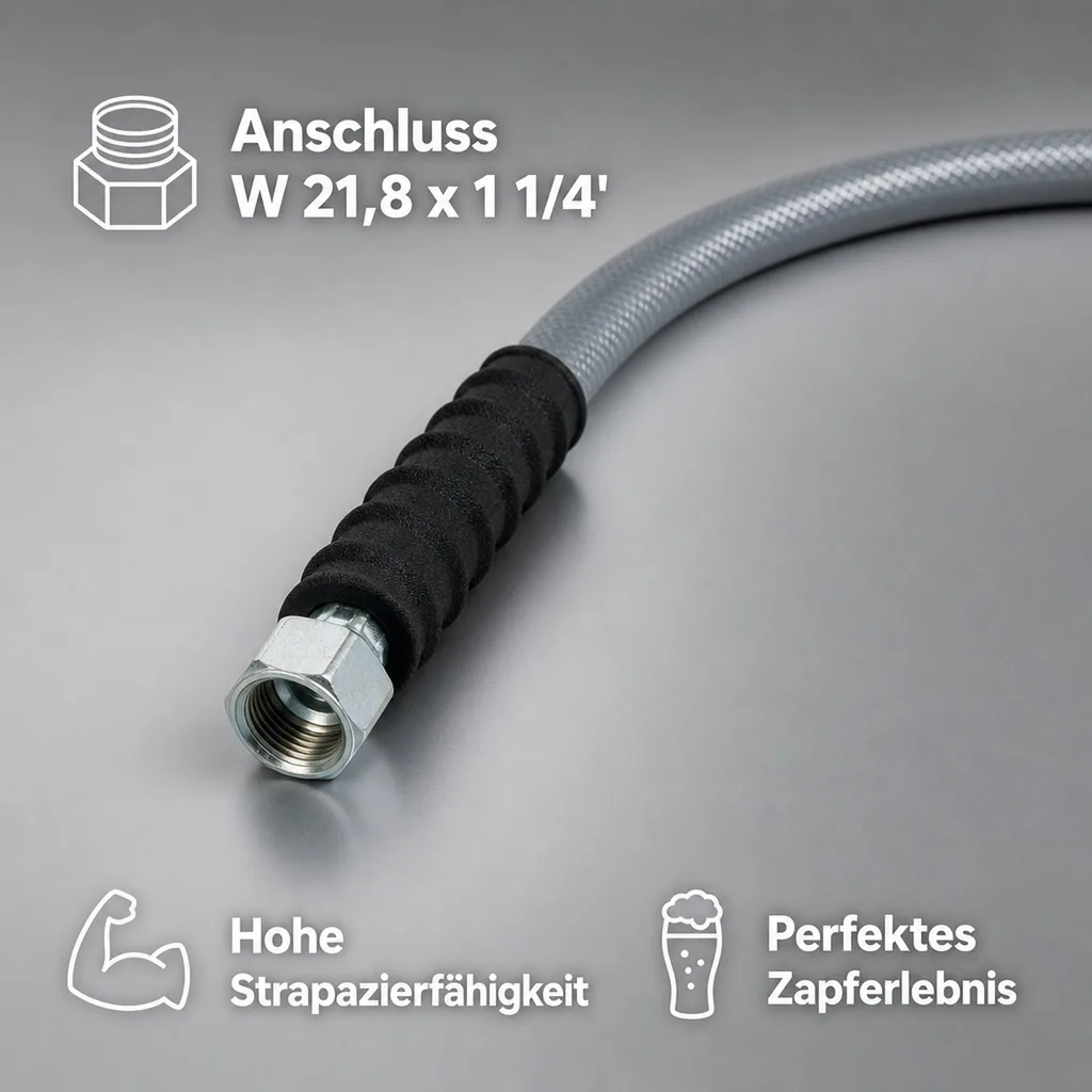 Hochdruckschlauch, Gasschlauch - CO2 für Schankanlage - 1m, Sechskantmutter und Außengewinde