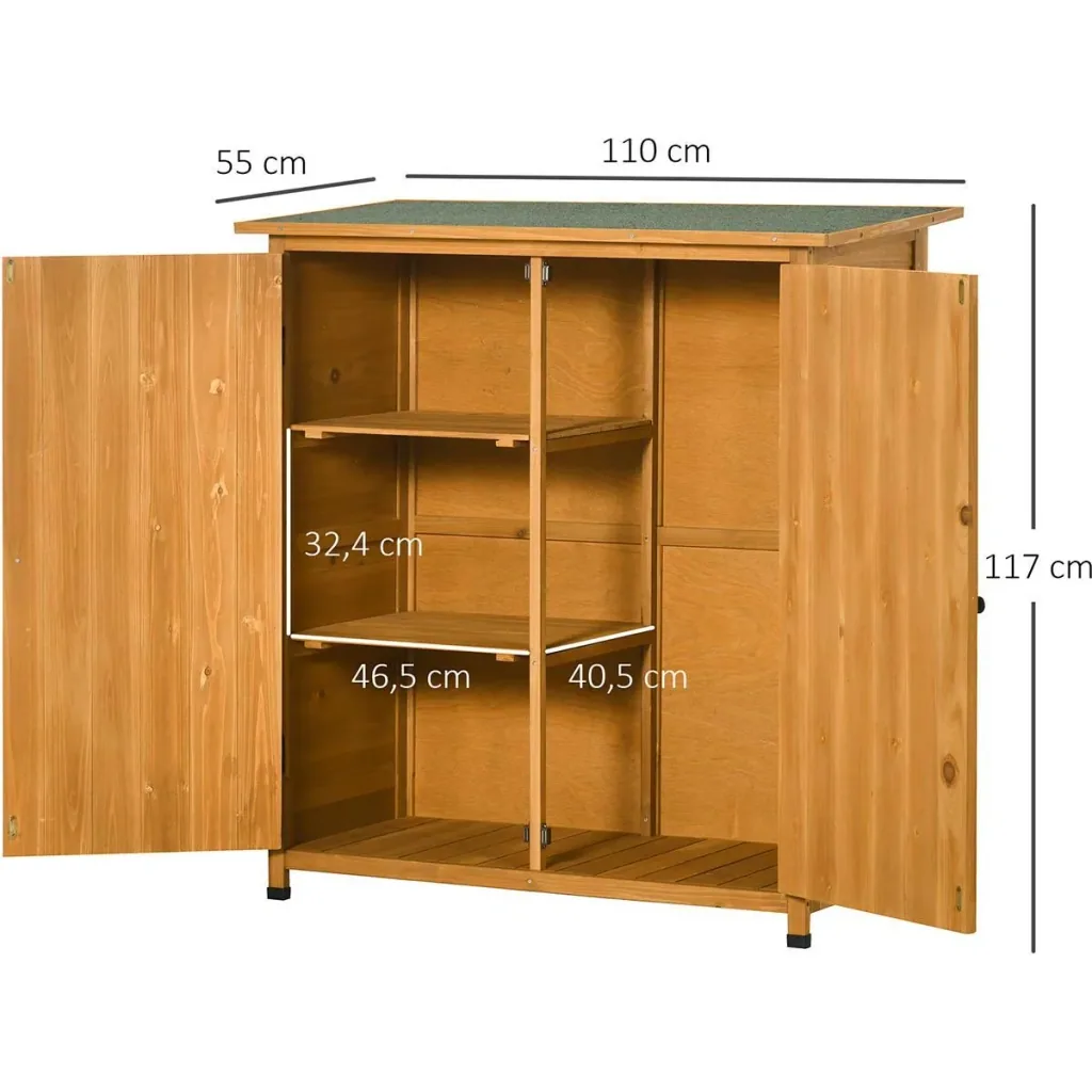 Gartenschrank Holz Geräteschrank mit 2 Tür Geräteschuppen mit Asphaltdach Natur 110 x 55 x117 cm