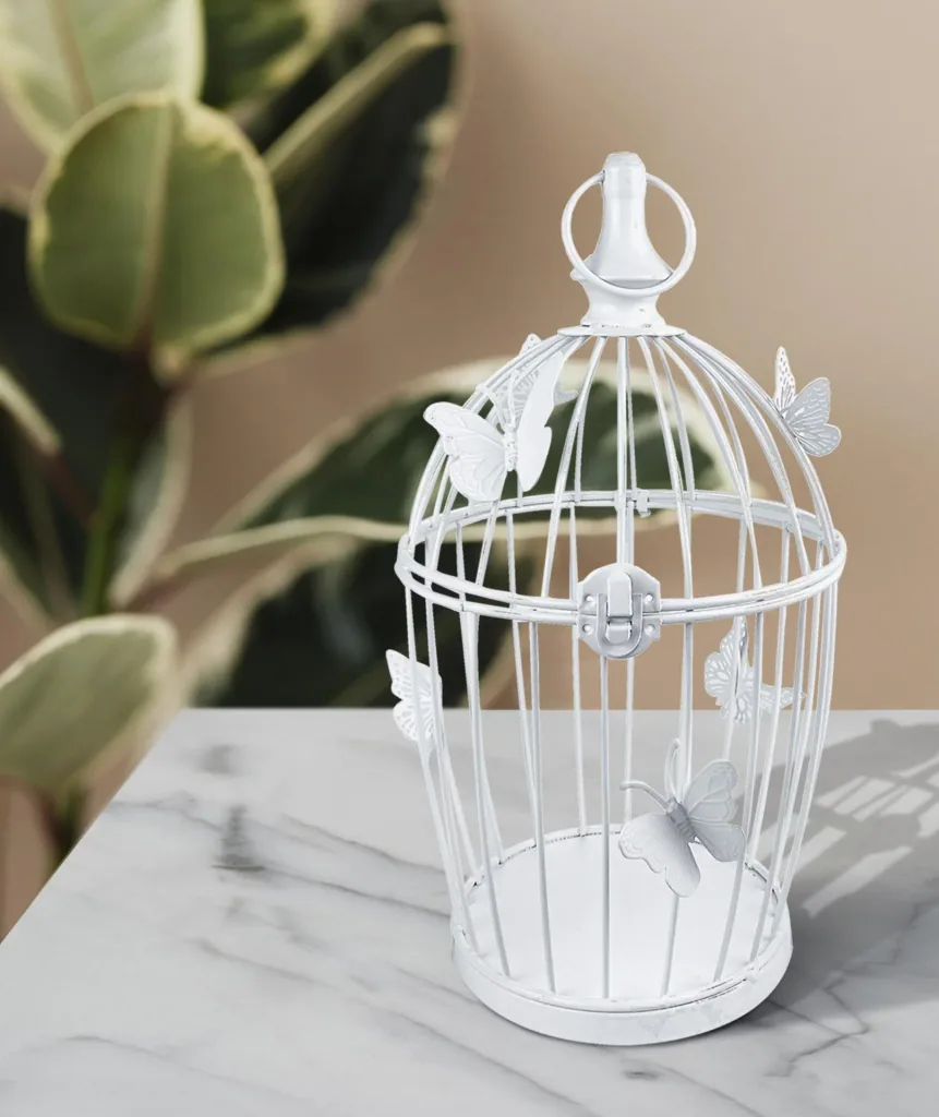 Deko Blumenkäfig in Weiss mit Schmetterling Design