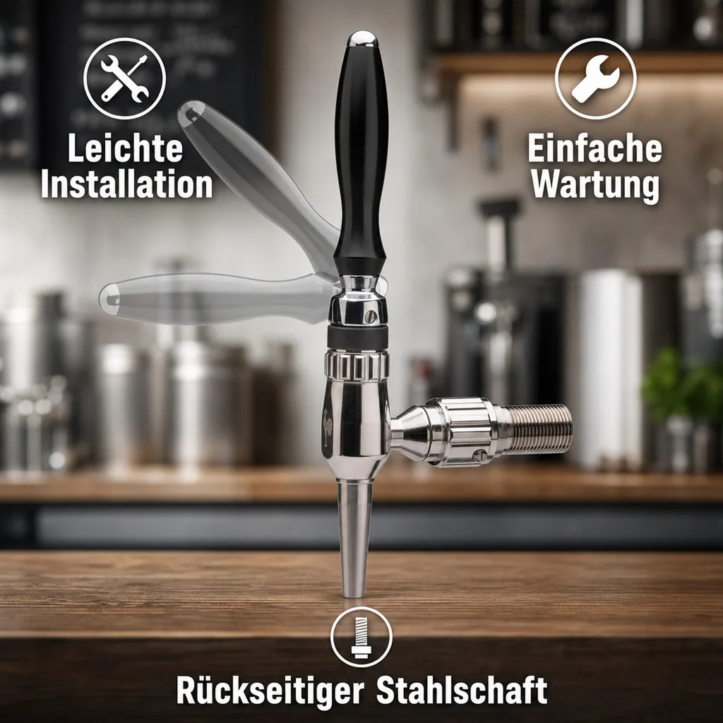 Bierzapfhahn, Kompensatorhahn Nordic - aus satiniertem stahl mit kompensatorschaft inox 5/8", Gewindelänge: 35 mm